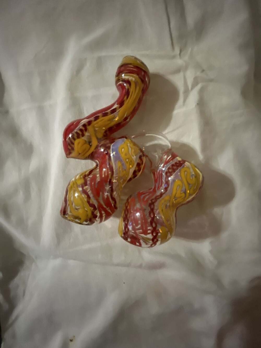 Handmade Glass Bubbler Red Yellow Swirl Piece